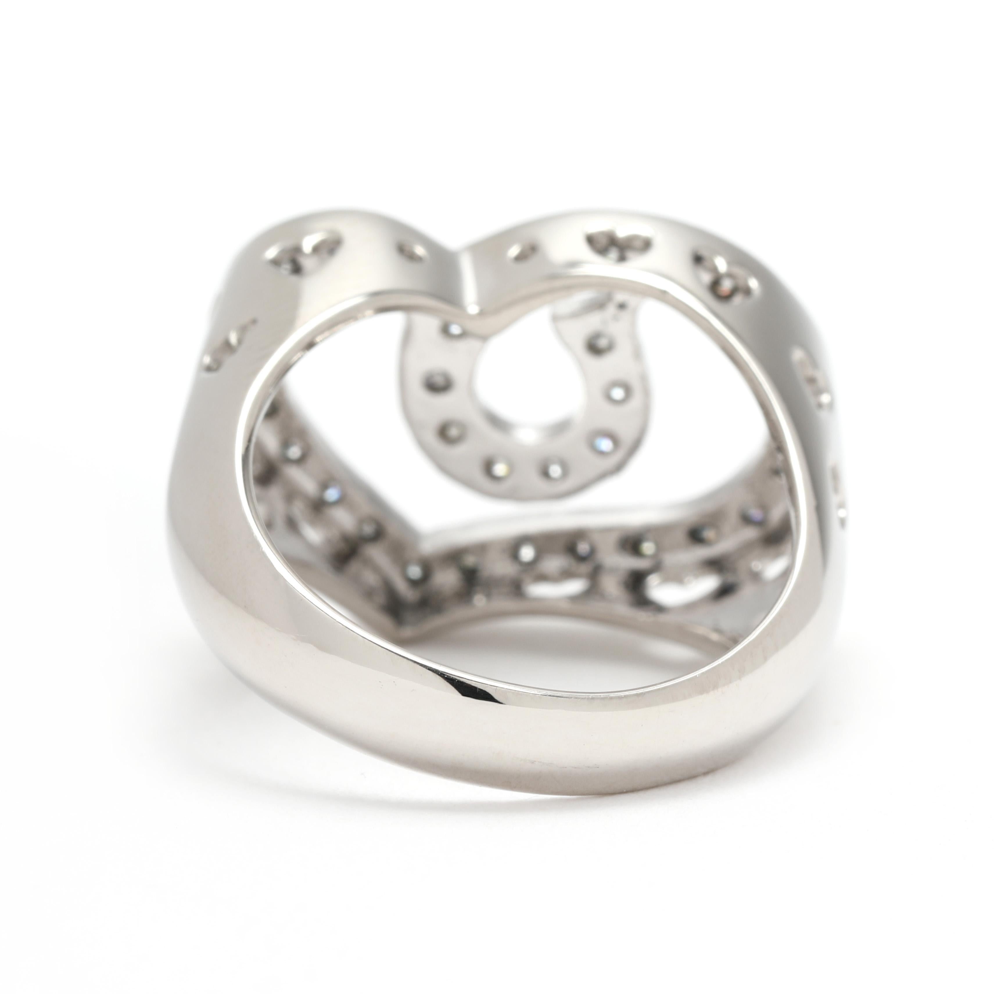 Platinum .33ctw Diamond Heart Ring, Ring Size 6.75, Statement Ring (Alteuropäischer Schliff) im Angebot