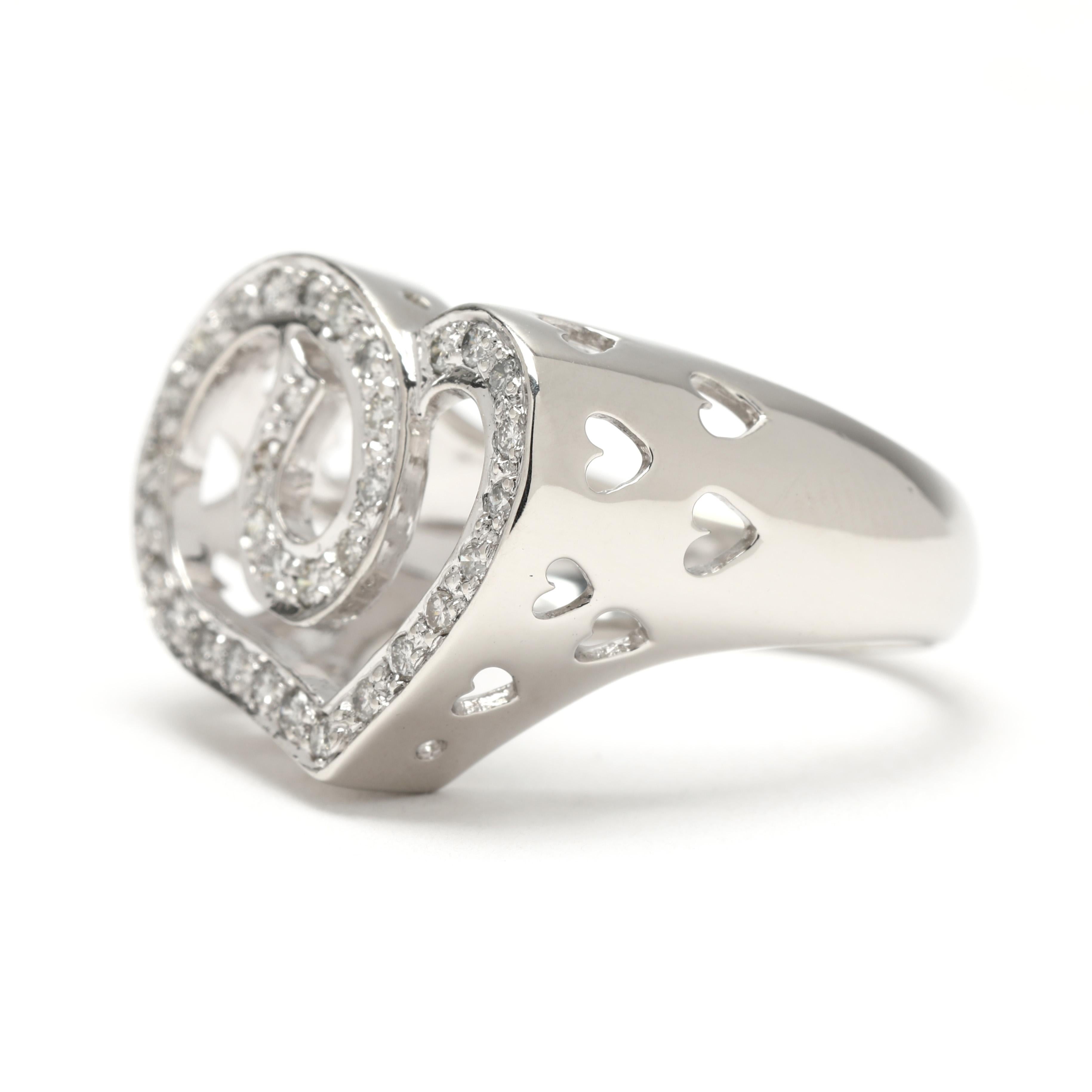 Platinum .33ctw Diamond Heart Ring, Ring Size 6.75, Statement Ring im Zustand „Gut“ im Angebot in McLeansville, NC