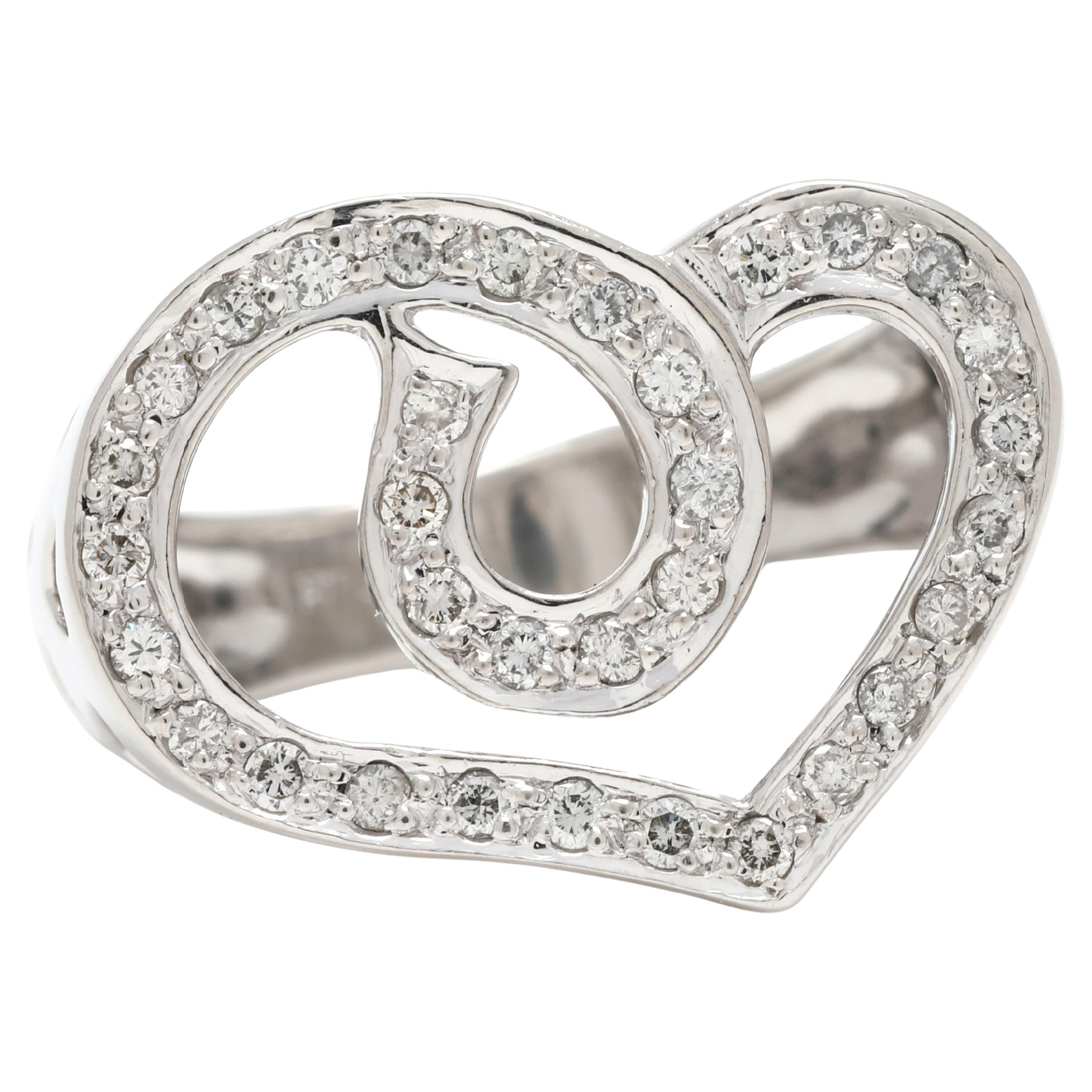 Platinum .33ctw Diamond Heart Ring, Ring Size 6.75, Statement Ring