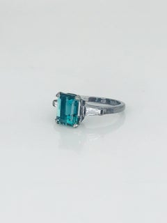 Platinum 3.40 Carat Tourmaline and Diamond, Midcentury Ring
