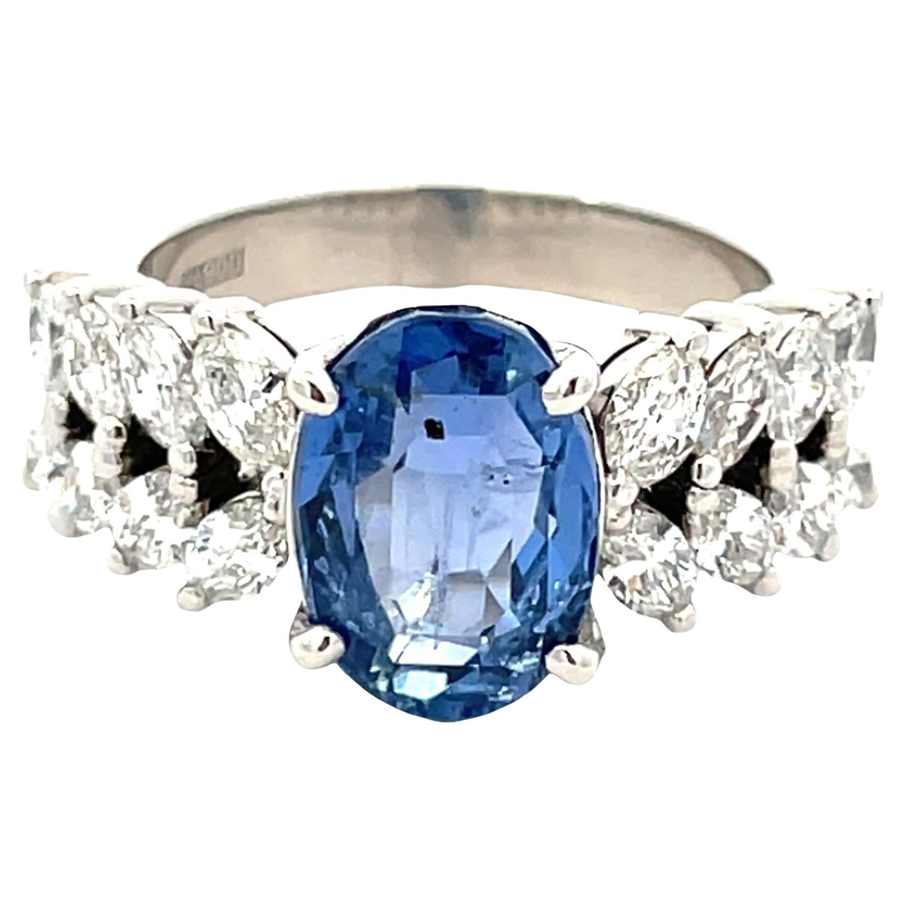 Platin 3,40 Karat Gewicht natürlichen Saphir & 0,98 CTW Marquise Diamant-Ring