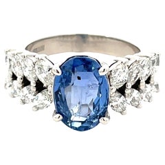 Platin 3,40 Karat Gewicht natürlichen Saphir & 0,98 CTW Marquise Diamant-Ring