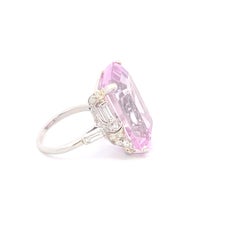 Platinum 34.00 Carat Emerald Cut Kunzite and Diamond Ring