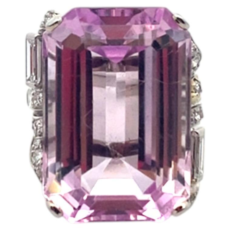 Platinum 34.00 Carat Emerald Cut Kunzite and Diamond Ring