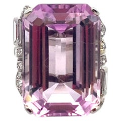 Platinum 34.00 Carat Emerald Cut Kunzite and Diamond Ring