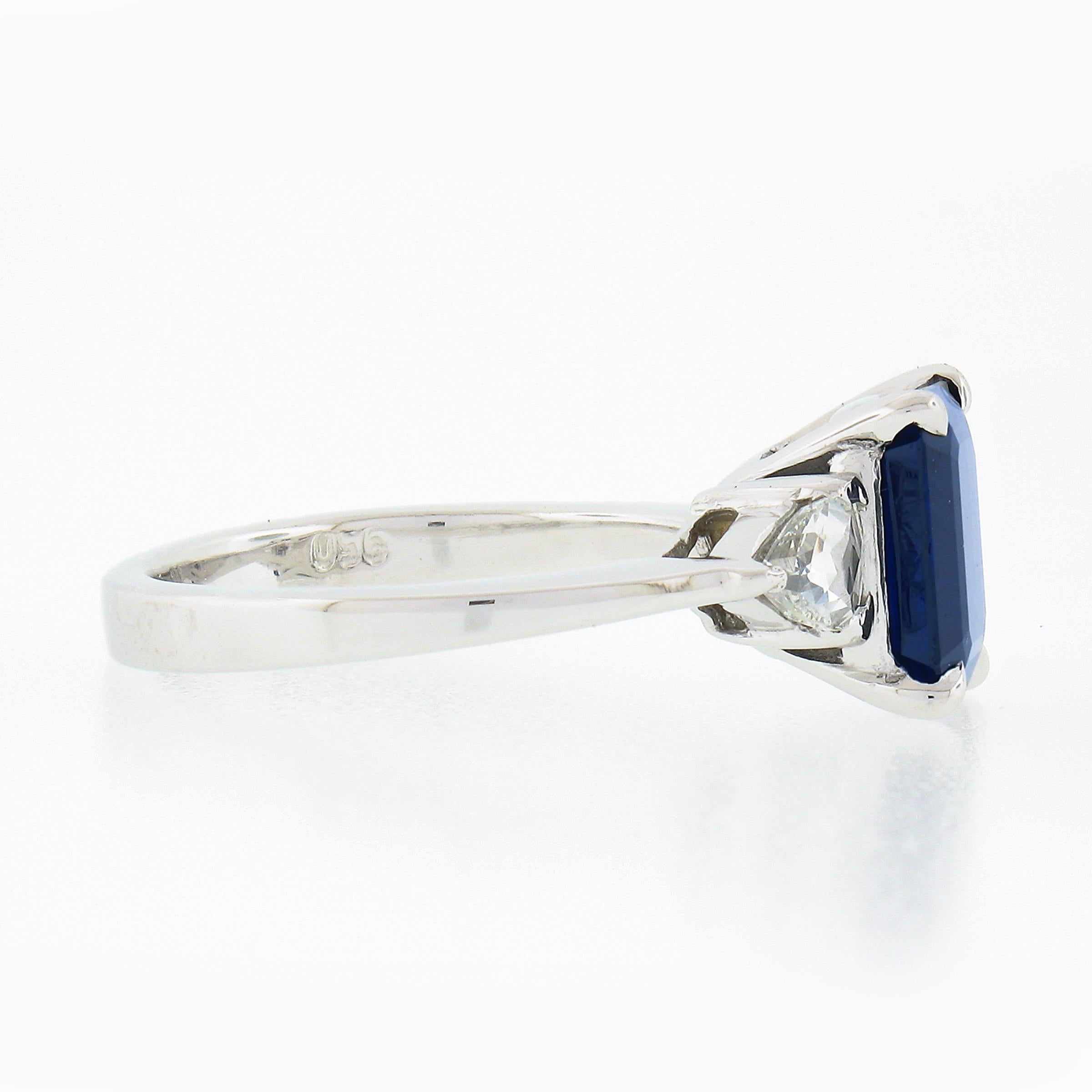 Platinum 3.42ct Gubelin NO HEAT Emerald Cut Sapphire & Trillion Diamond Ring 1