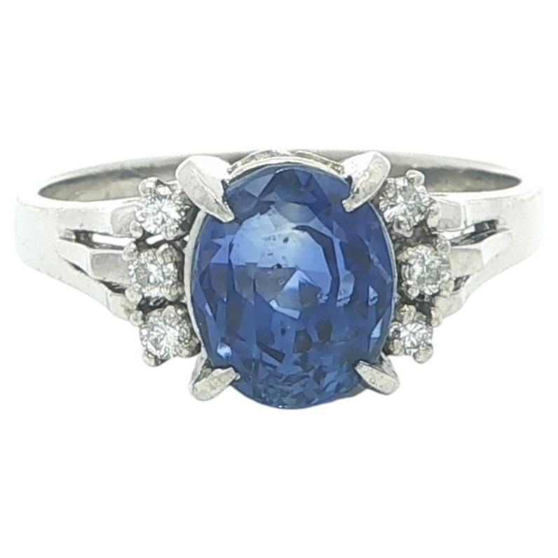 Platinum 3.43ct GIA Oval Ceylon No Heat Royal Blue Sapphire & Diamond Sides Ring