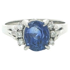 Platinum 3.43ct GIA Oval Ceylon No Heat Royal Blue Sapphire & Diamond Sides Ring