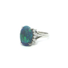 Platinum 3.43ctw GIA Long Oval Fiery Australian Black Opal Diamond Ring