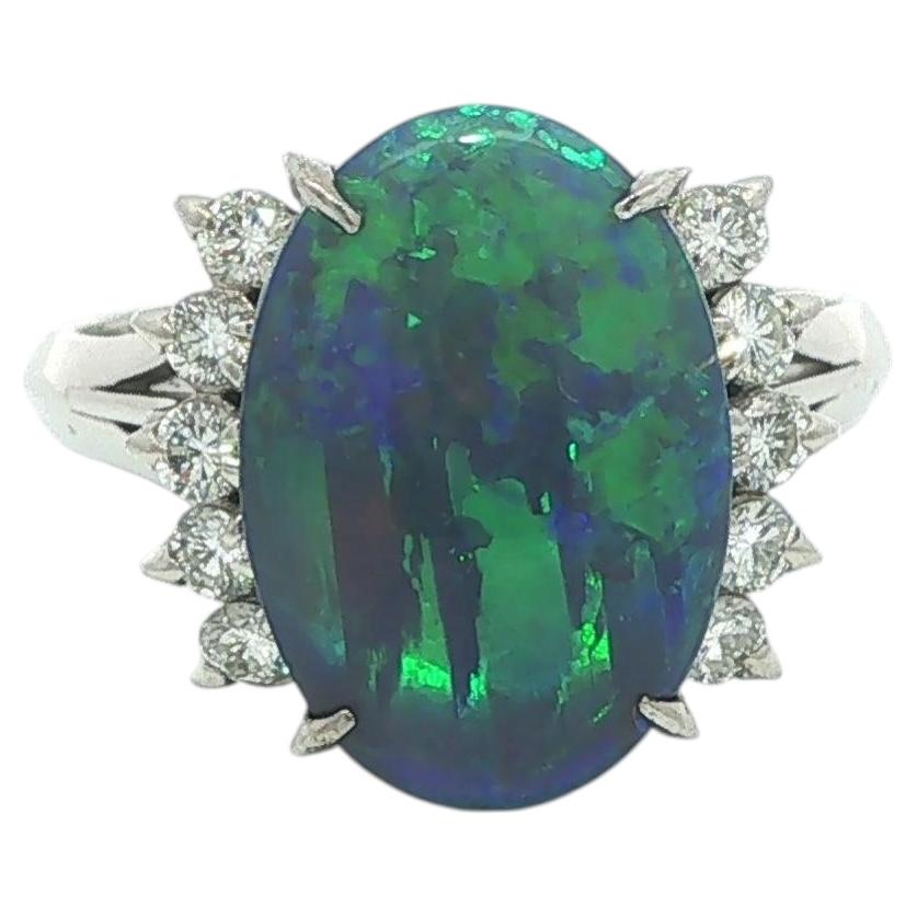 Platin 3.43ctw GIA Langer Ovaler Feuriger Australischer Schwarzer Opal Diamant Ring im Angebot