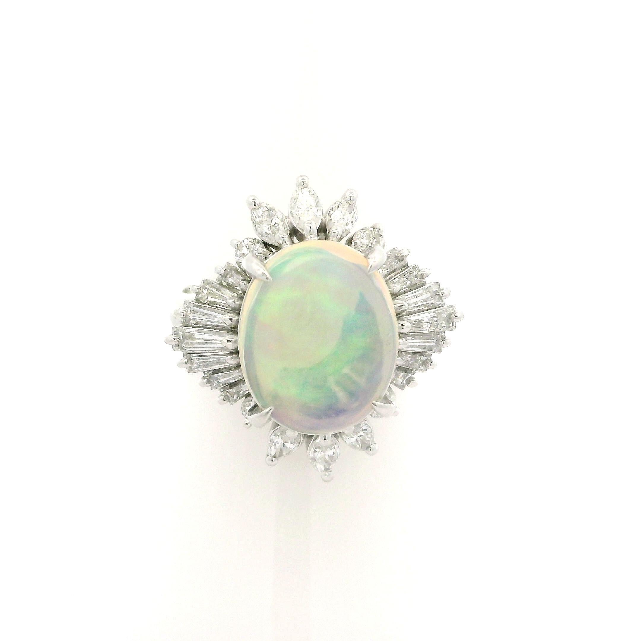Platinum 3.43ctw Oval Fiery Jelly Opal w/ Diamond Statement Ballerina Ring For Sale 5