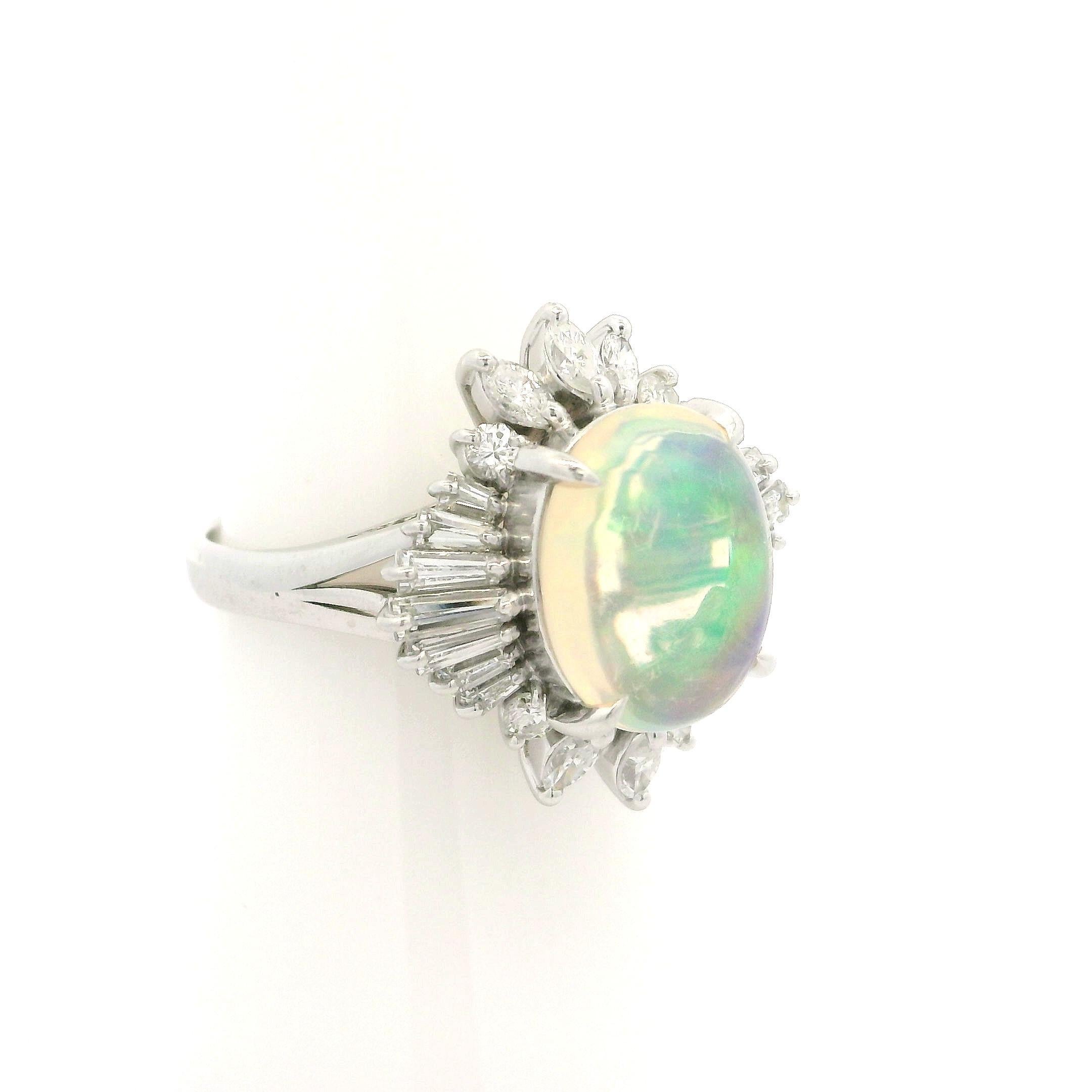 Women's Platinum 3.43ctw Oval Fiery Jelly Opal w/ Diamond Statement Ballerina Ring For Sale