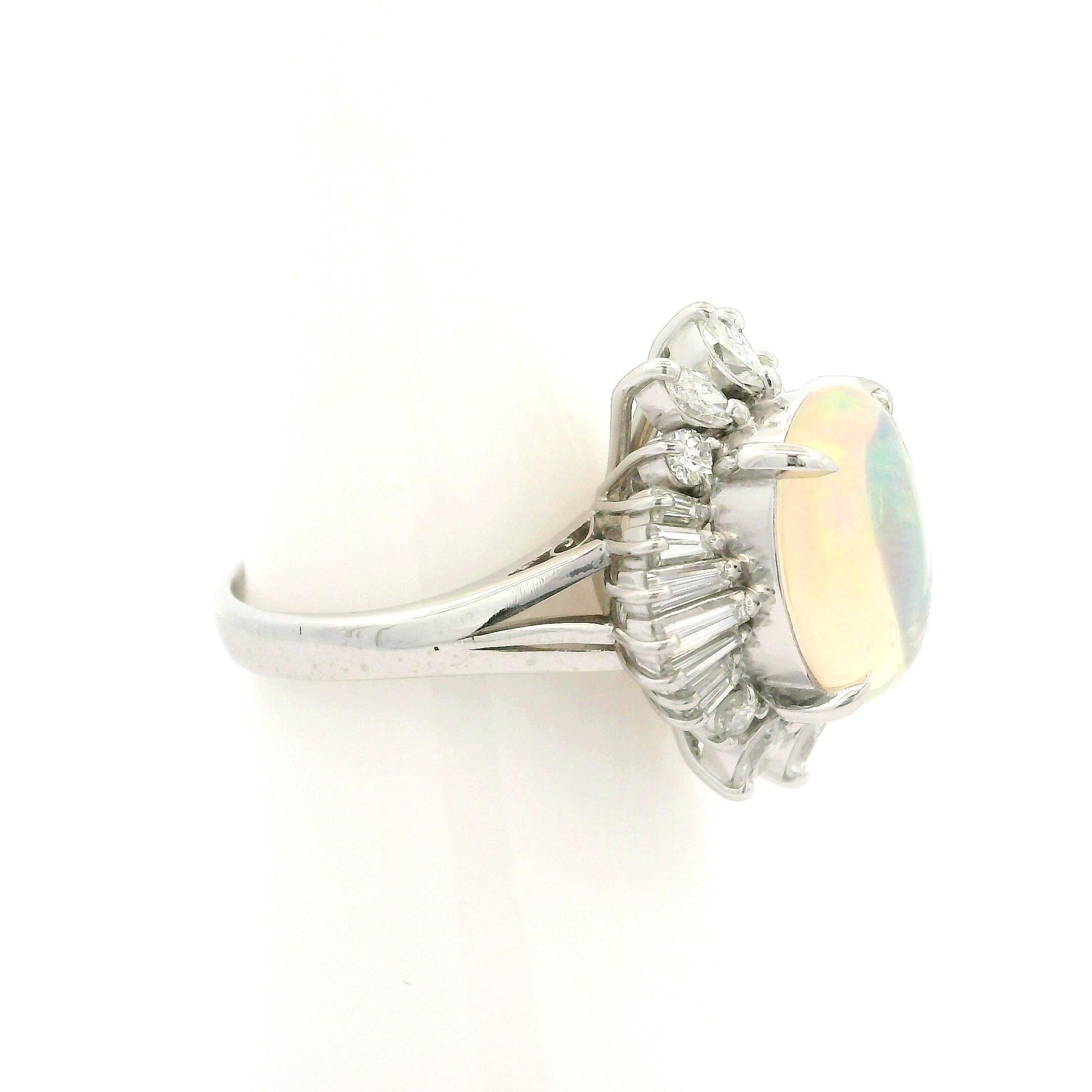 Platinum 3.43ctw Oval Fiery Jelly Opal w/ Diamond Statement Ballerina Ring For Sale 1