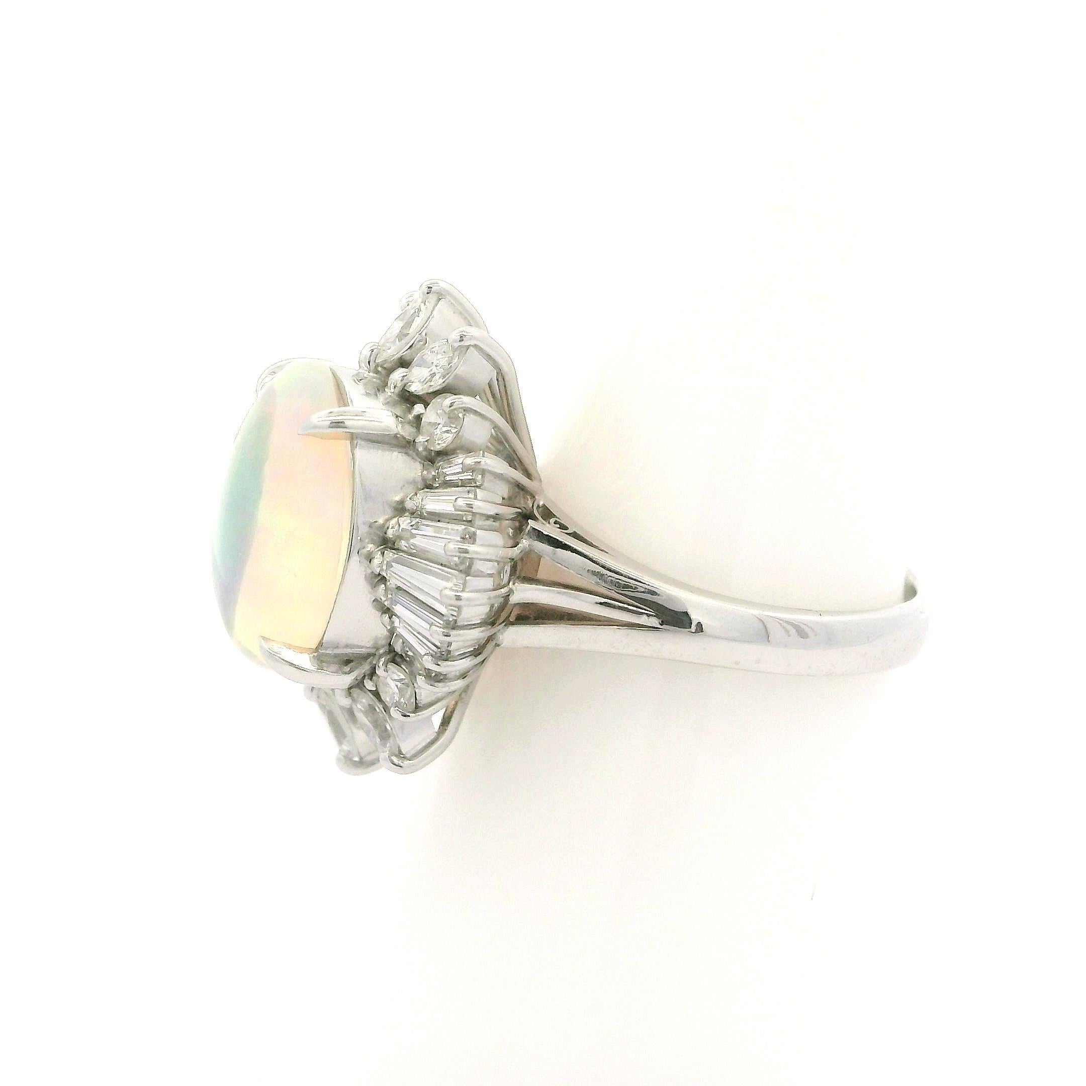 Platinum 3.43ctw Oval Fiery Jelly Opal w/ Diamond Statement Ballerina Ring For Sale 3