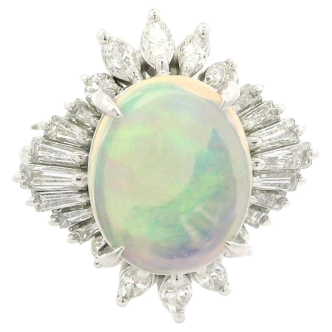 Platinum 3.43ctw Oval Fiery Jelly Opal w/ Diamond Statement Ballerina Ring For Sale