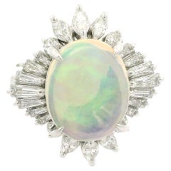 Platinum 3.43ctw Oval Fiery Jelly Opal w/ Diamond Statement Ballerina Ring