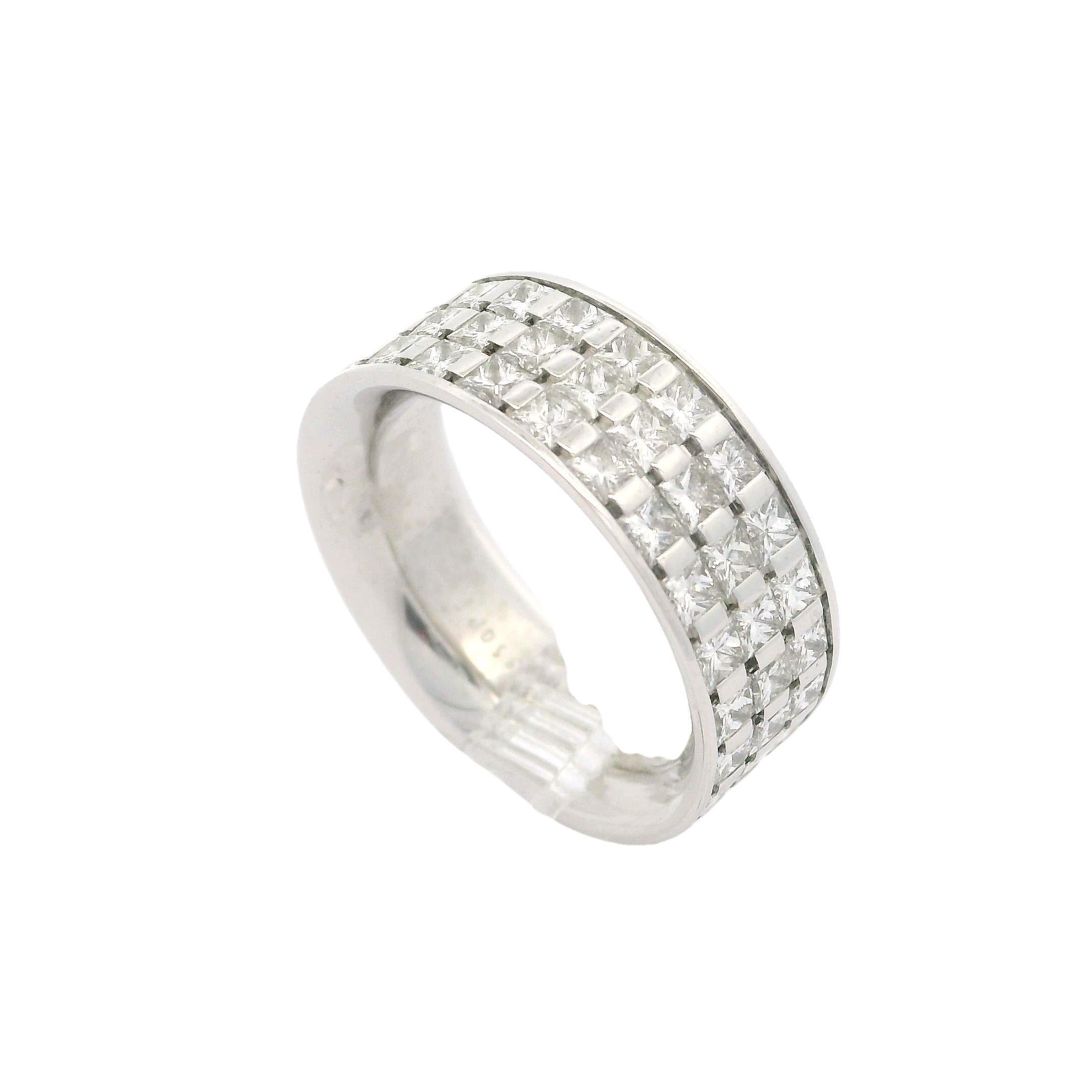 Platinum 3.43ctw Square Princess Diamond Channel Bar Set Wide Eternity Band Ring In Excellent Condition In Montclair, NJ