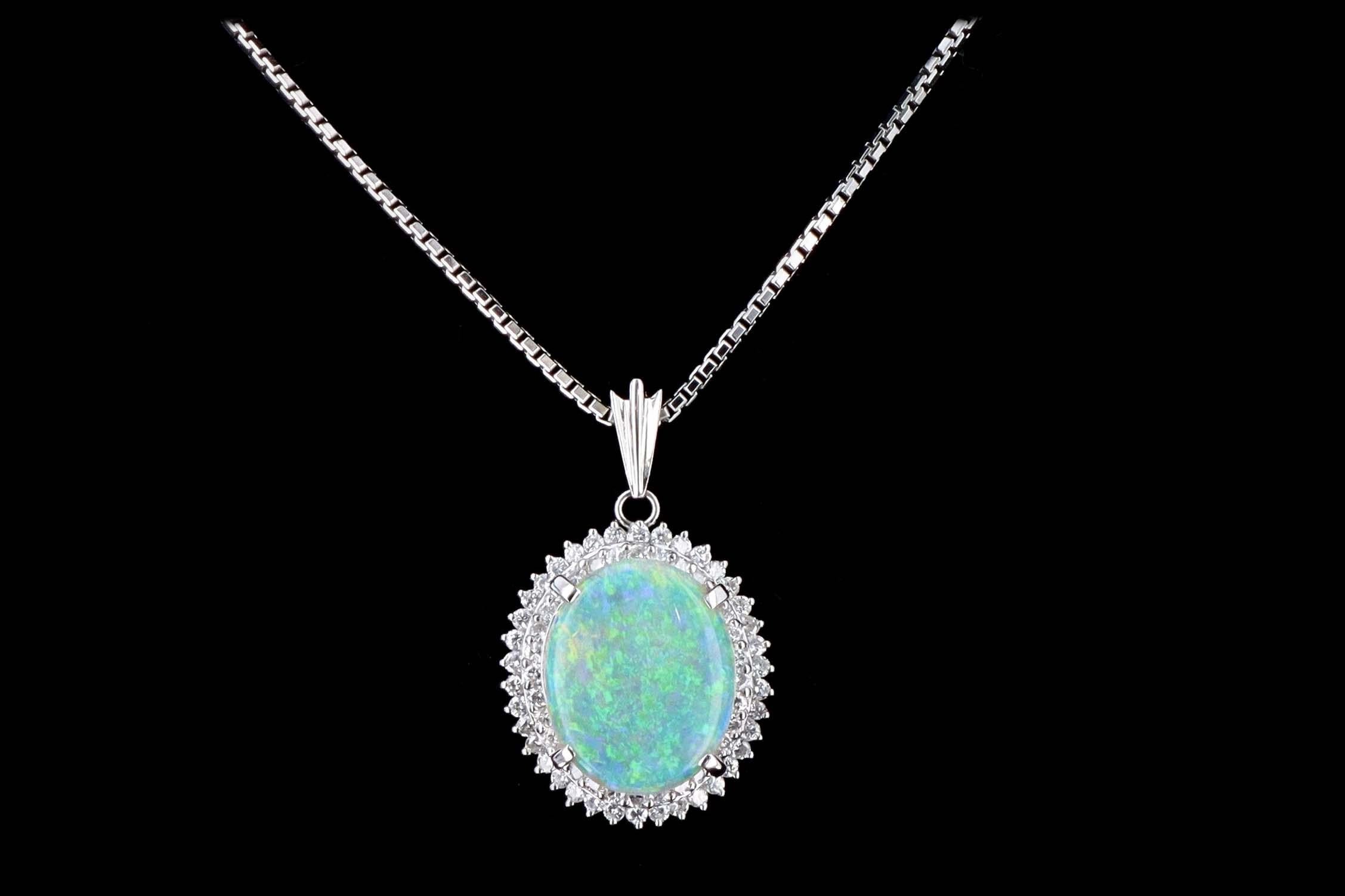 Women's Platinum 3.45 Carat Opal and Diamond Pendant Necklace