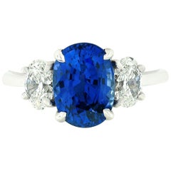 Platinum 3.46 Carat GIA Oval Brilliant Ceylon Blue Sapphire Diamond Ring