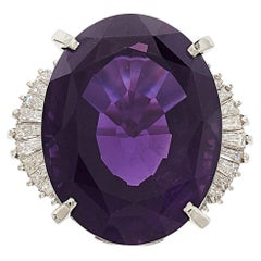 Platinum 34.68 ct Amethyst Cocktail Ring 1.10 ct Ballerina Diamonds Size 6.5