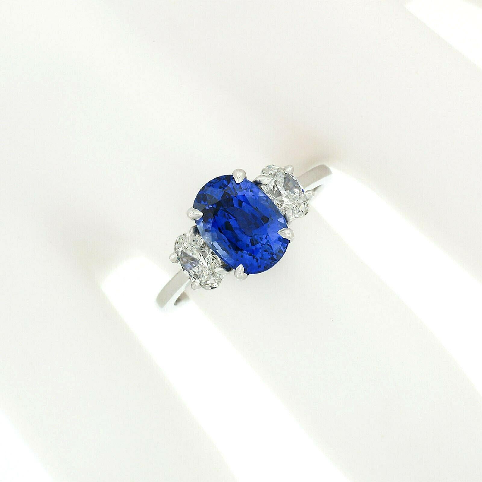 Oval Cut Platinum 3.46 Carat GIA Oval Brilliant Ceylon Blue Sapphire Diamond Ring