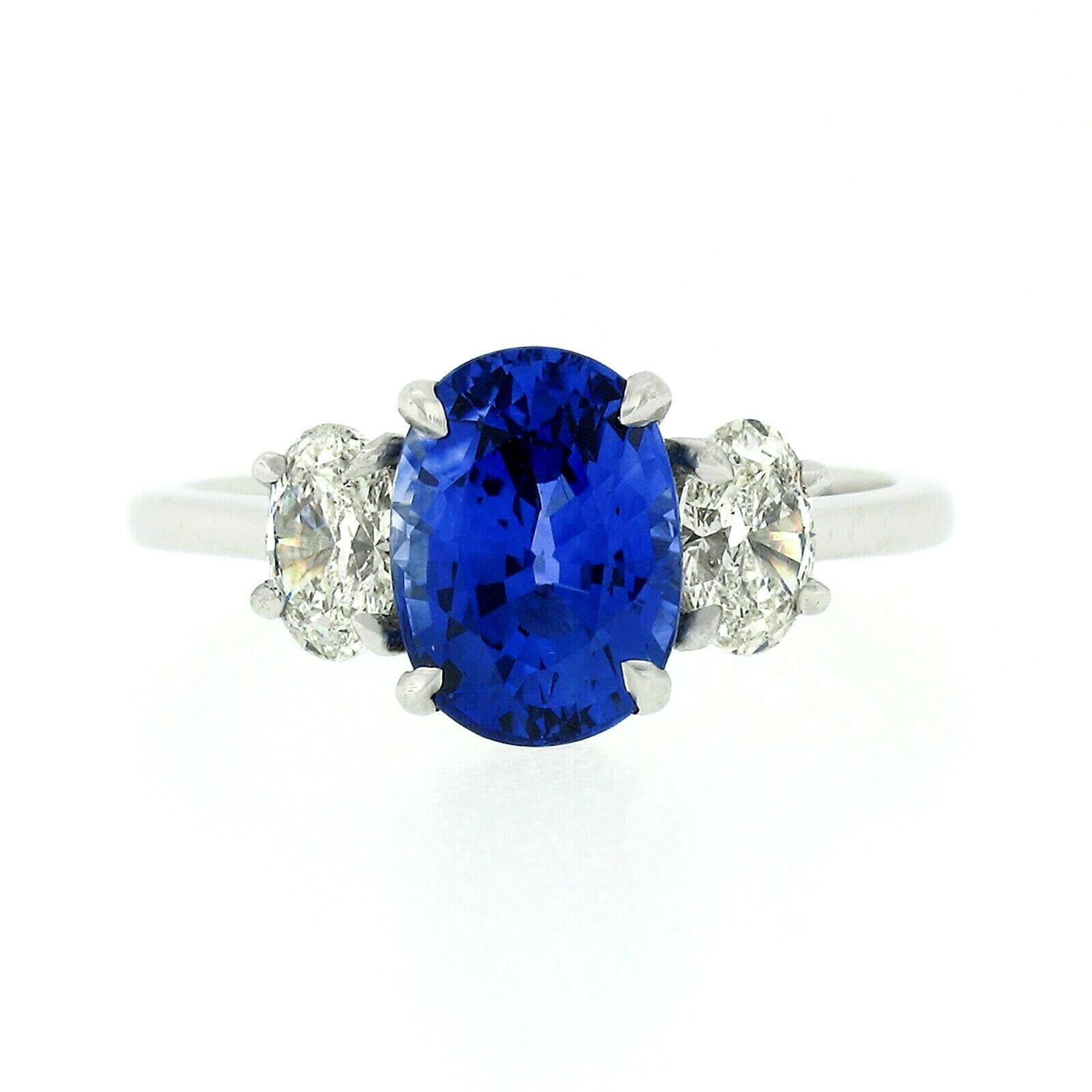 Platinum 3.46 Carat GIA Oval Brilliant Ceylon Blue Sapphire Diamond Ring In New Condition In Montclair, NJ