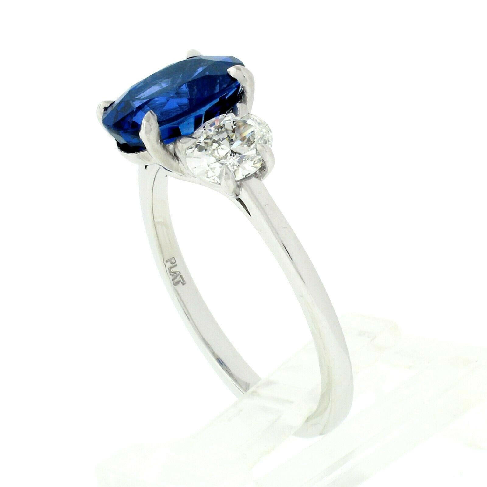 Women's Platinum 3.46 Carat GIA Oval Brilliant Ceylon Blue Sapphire Diamond Ring