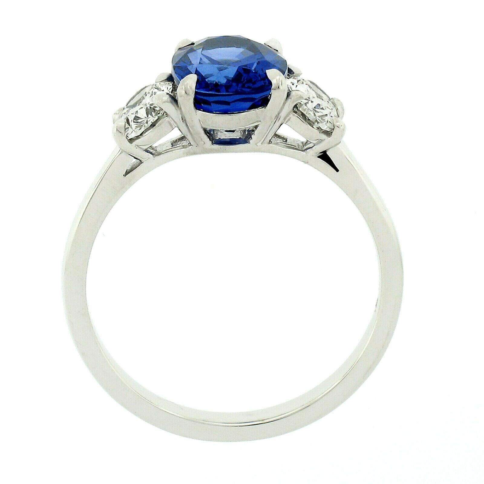 Platinum 3.46 Carat GIA Oval Brilliant Ceylon Blue Sapphire Diamond Ring 1