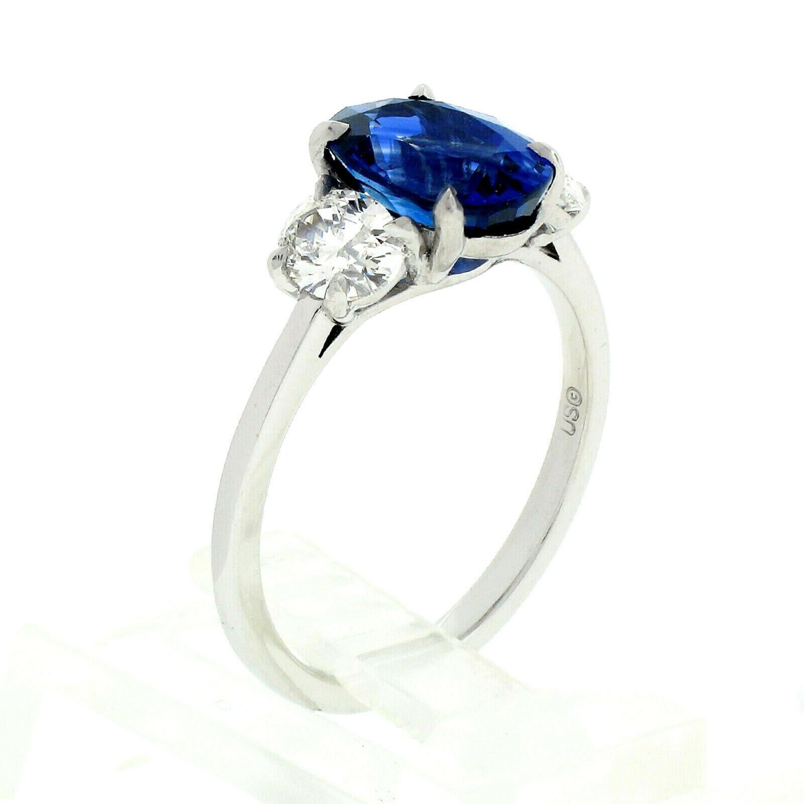 Platinum 3.46 Carat GIA Oval Brilliant Ceylon Blue Sapphire Diamond Ring 2