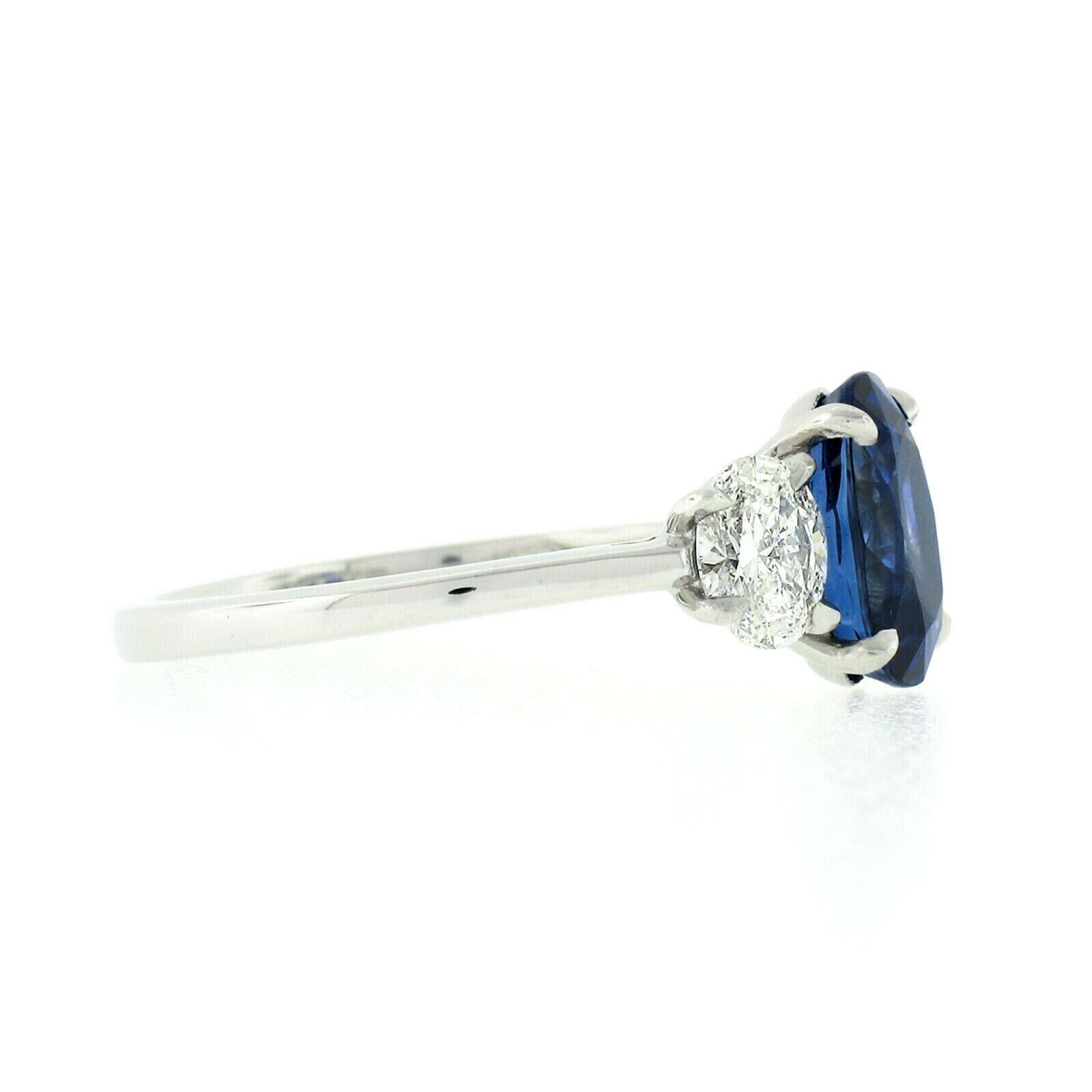 Platinum 3.46 Carat GIA Oval Brilliant Ceylon Blue Sapphire Diamond Ring 3
