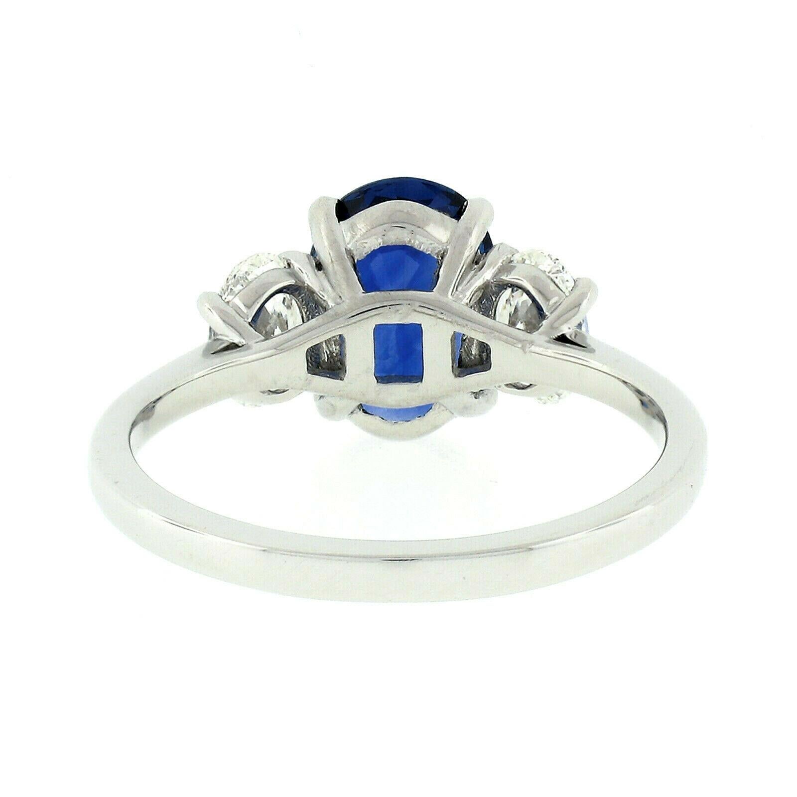 Platinum 3.46 Carat GIA Oval Brilliant Ceylon Blue Sapphire Diamond Ring 4
