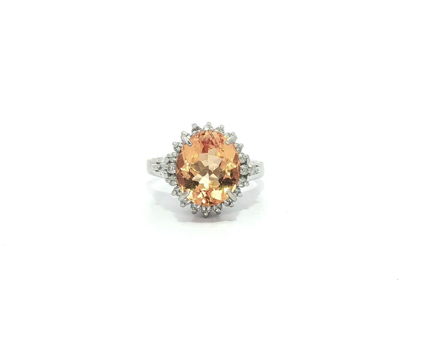 Anillo de Platino con Halo de Diamantes y Topacio Naranja Dorado de 3,46 ctw en venta 7