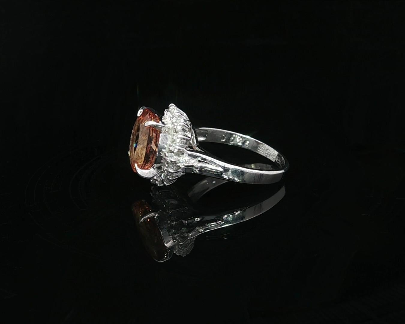 De las mujeres Anillo de Platino con Halo de Diamantes y Topacio Naranja Dorado de 3,46 ctw en venta