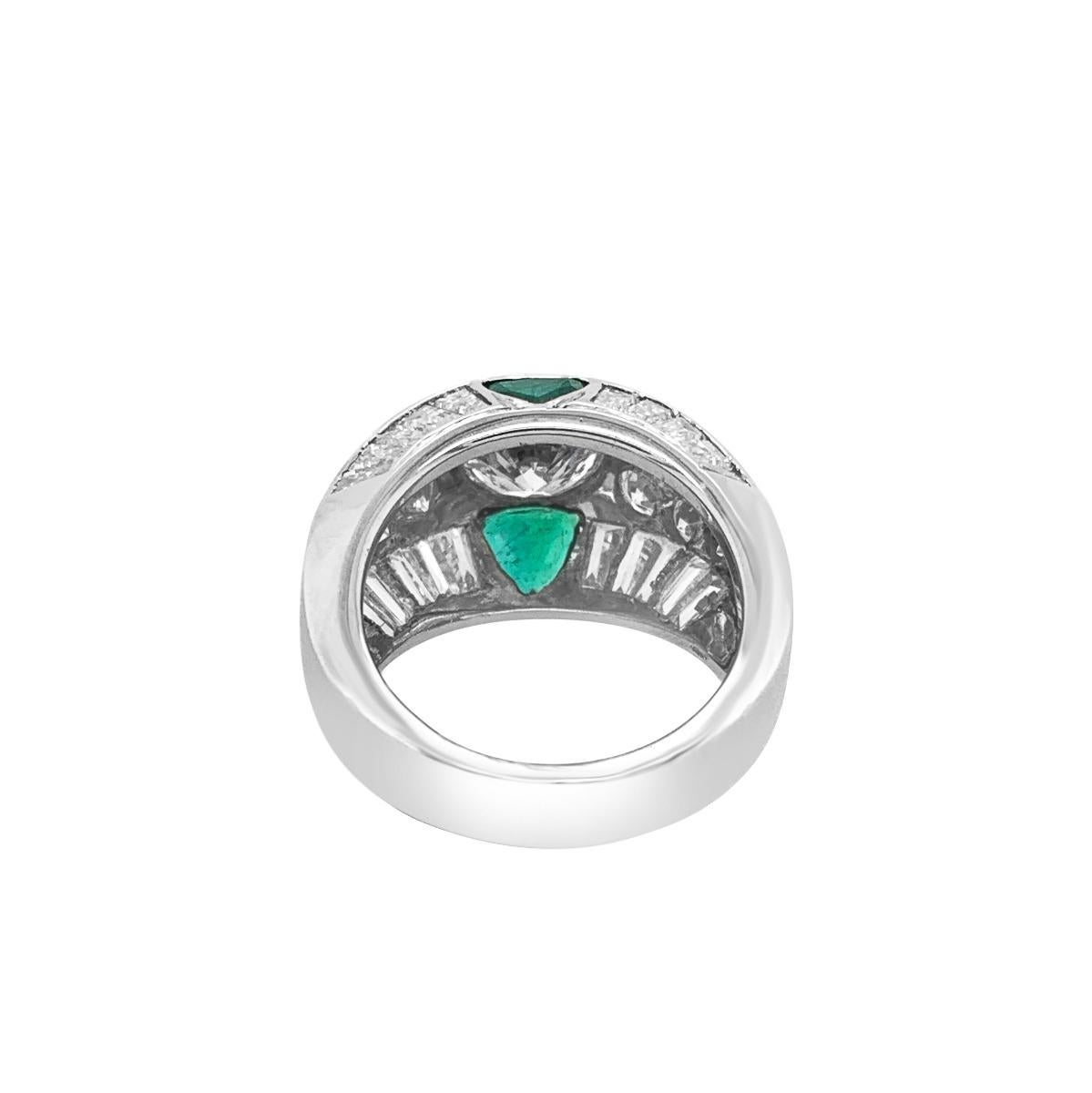 Women's or Men's Platinum 3.48 Carat Diamond and Emerald Ring For Sale