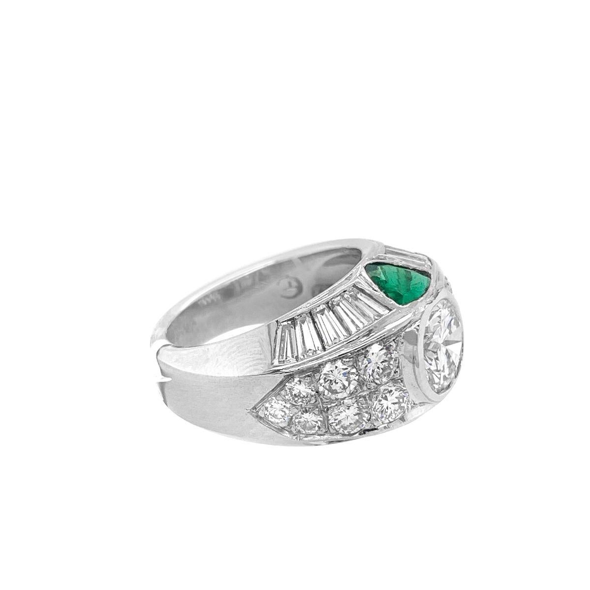 Platinum 3.48 Carat Diamond and Emerald Ring For Sale 2