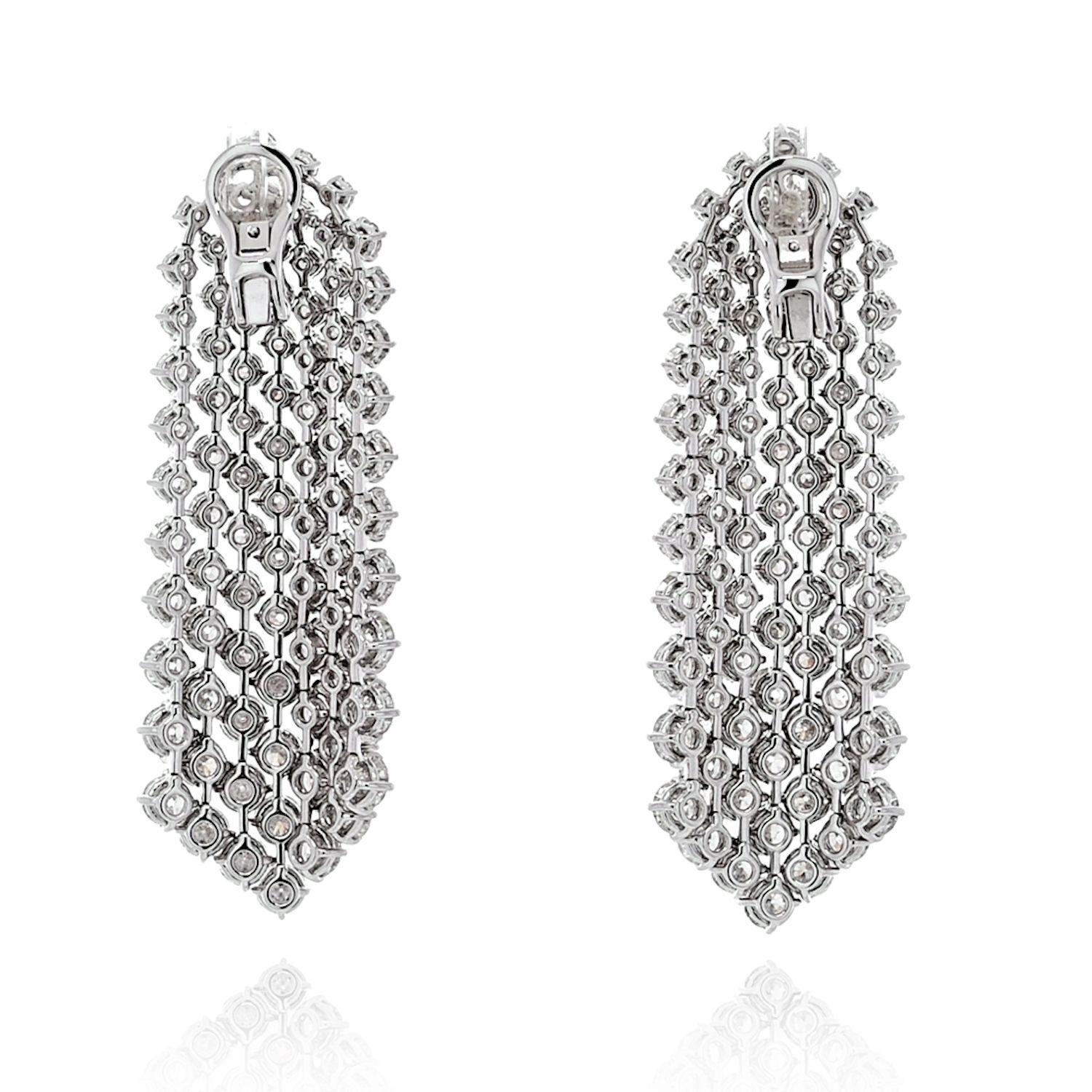 Modern Platinum 35 Carats Cascading Round Diamond Waterfall Earrings For Sale