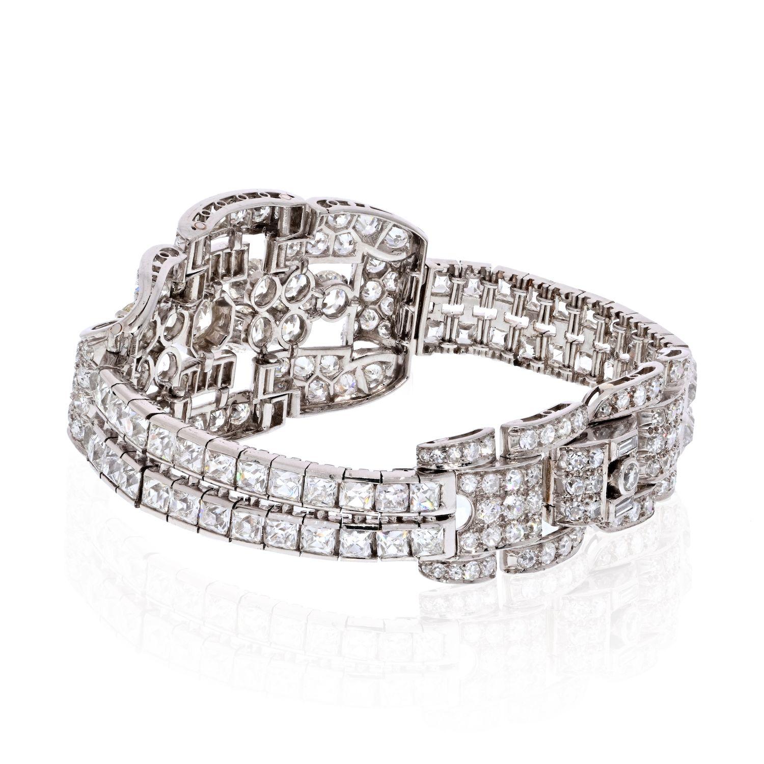 Modern Platinum 35 Carats Diamond Deco Bracelet For Sale