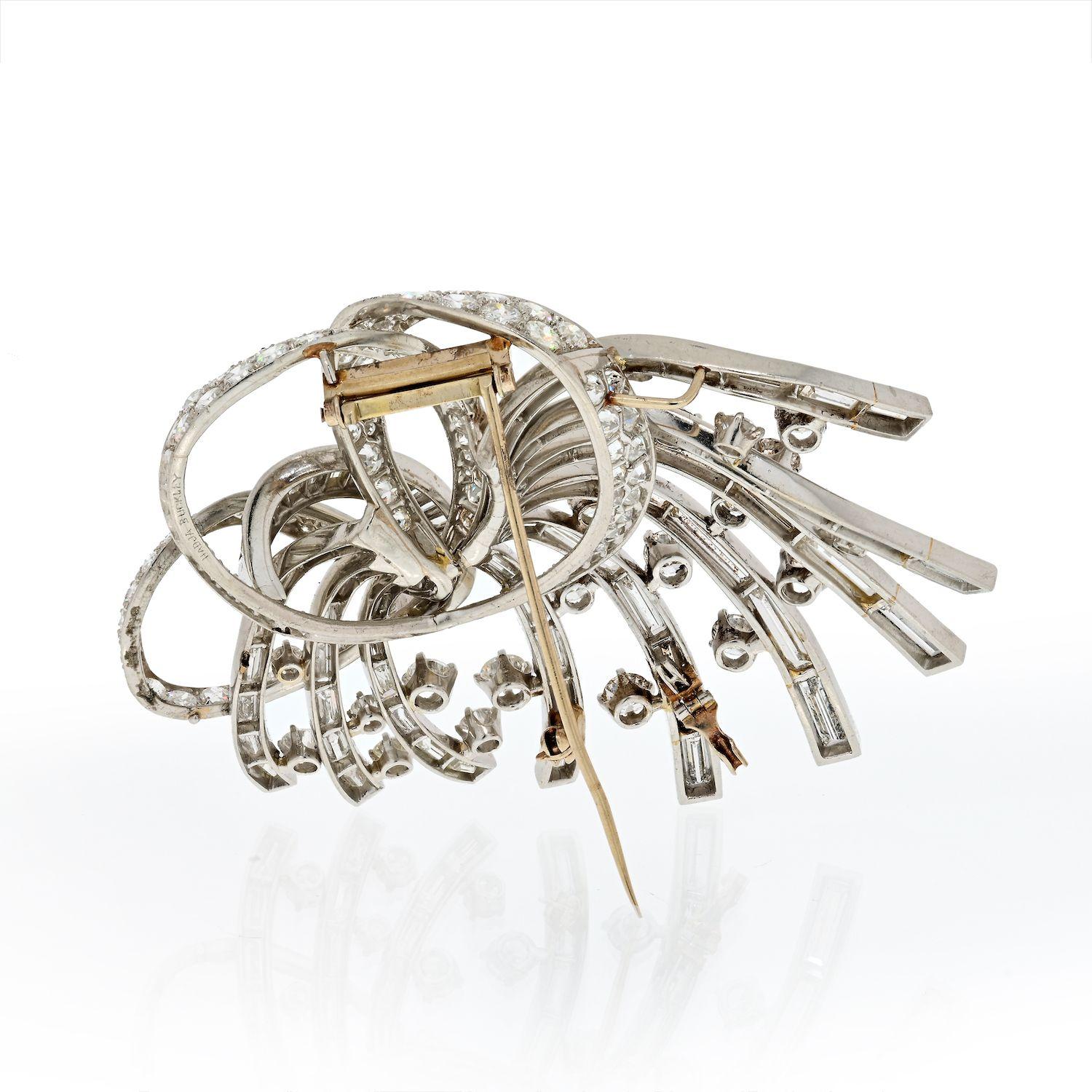 Modern Platinum 35 Carats Diamond Spray 1950's Brooch For Sale