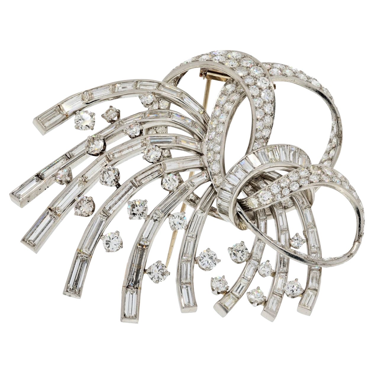 Broche spray en platine avec diamants 35 carats des années 1950
