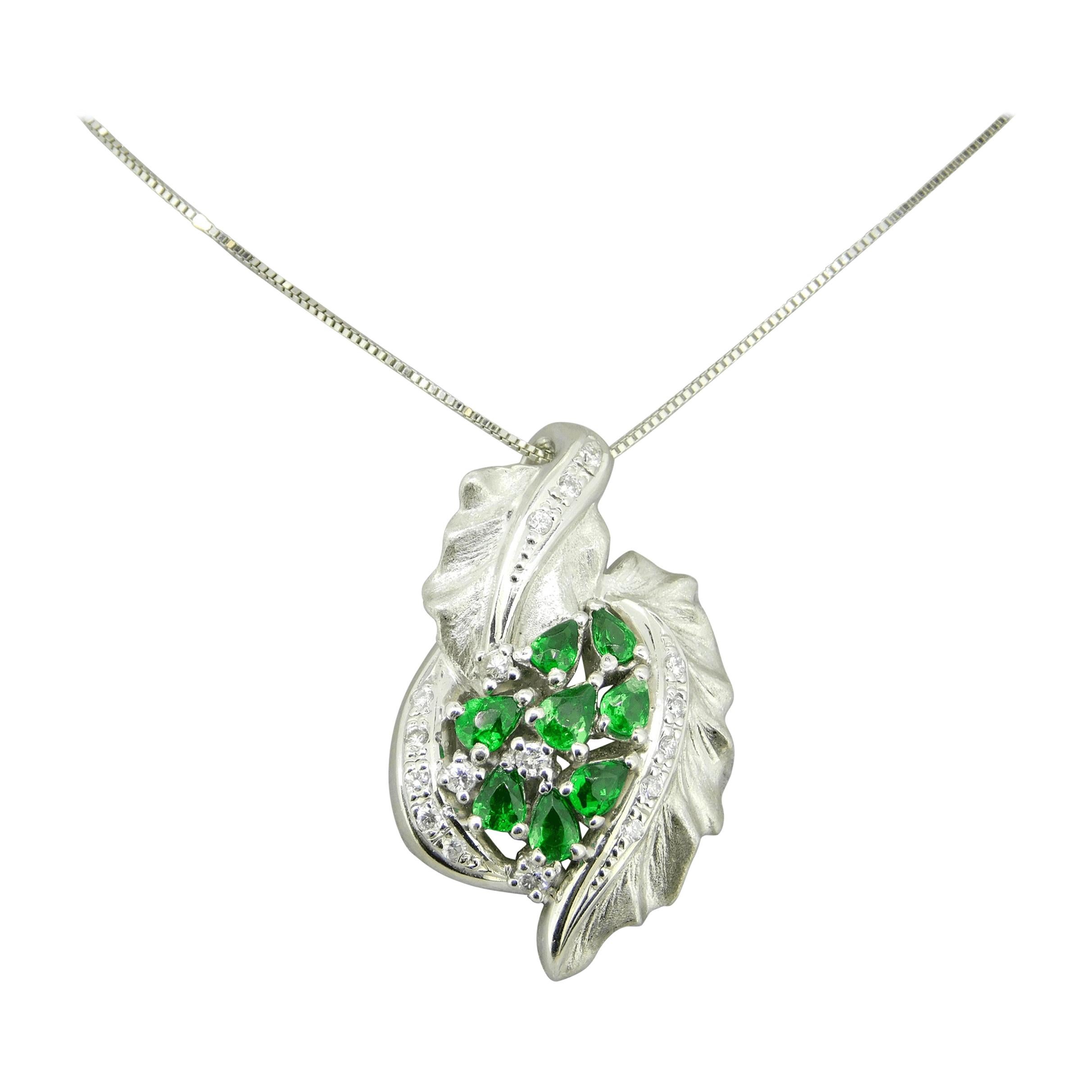 Platinum 3.50ct Genuine Natural Tsavorite Garnet and Diamond Pendant '#J4374'