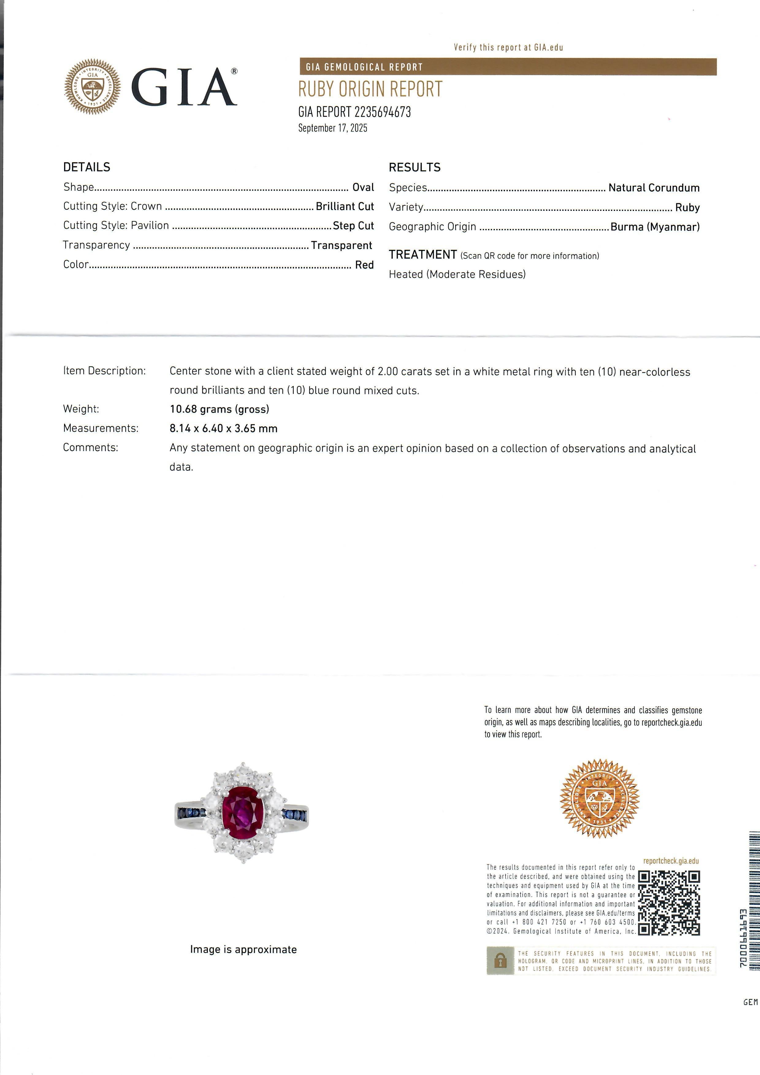 Bague d'épaules en platine 3.52ctw GIA Rouge brillant Rubis de Birmanie Diamant Halo Saphir en vente 9