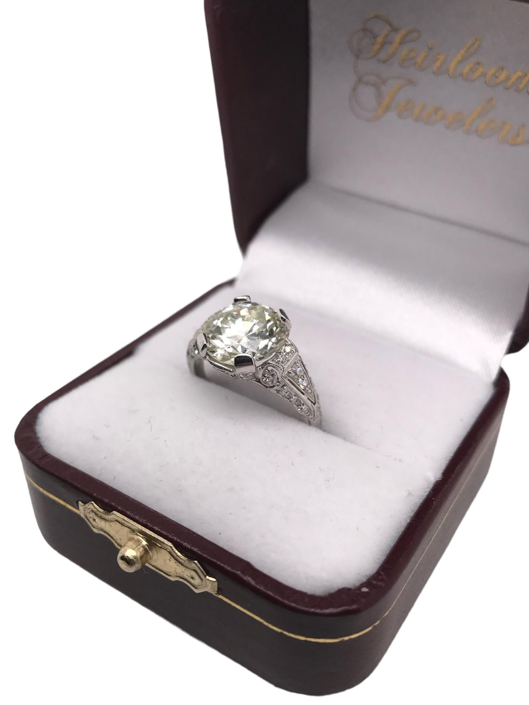 Platinum 3.53 Carat Edwardian Era Diamond Engagement Ring For Sale 4