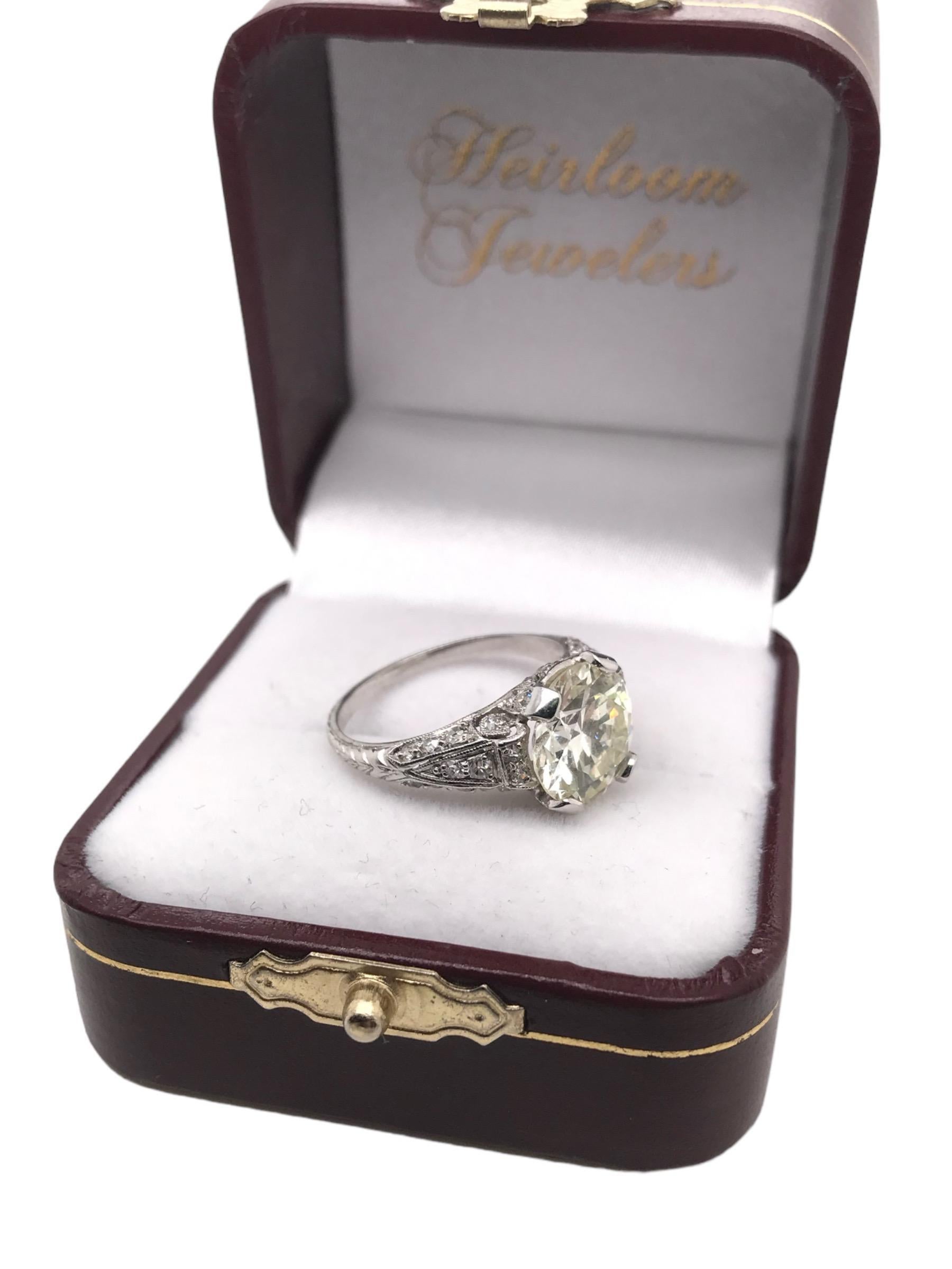Platinum 3.53 Carat Edwardian Era Diamond Engagement Ring For Sale 5