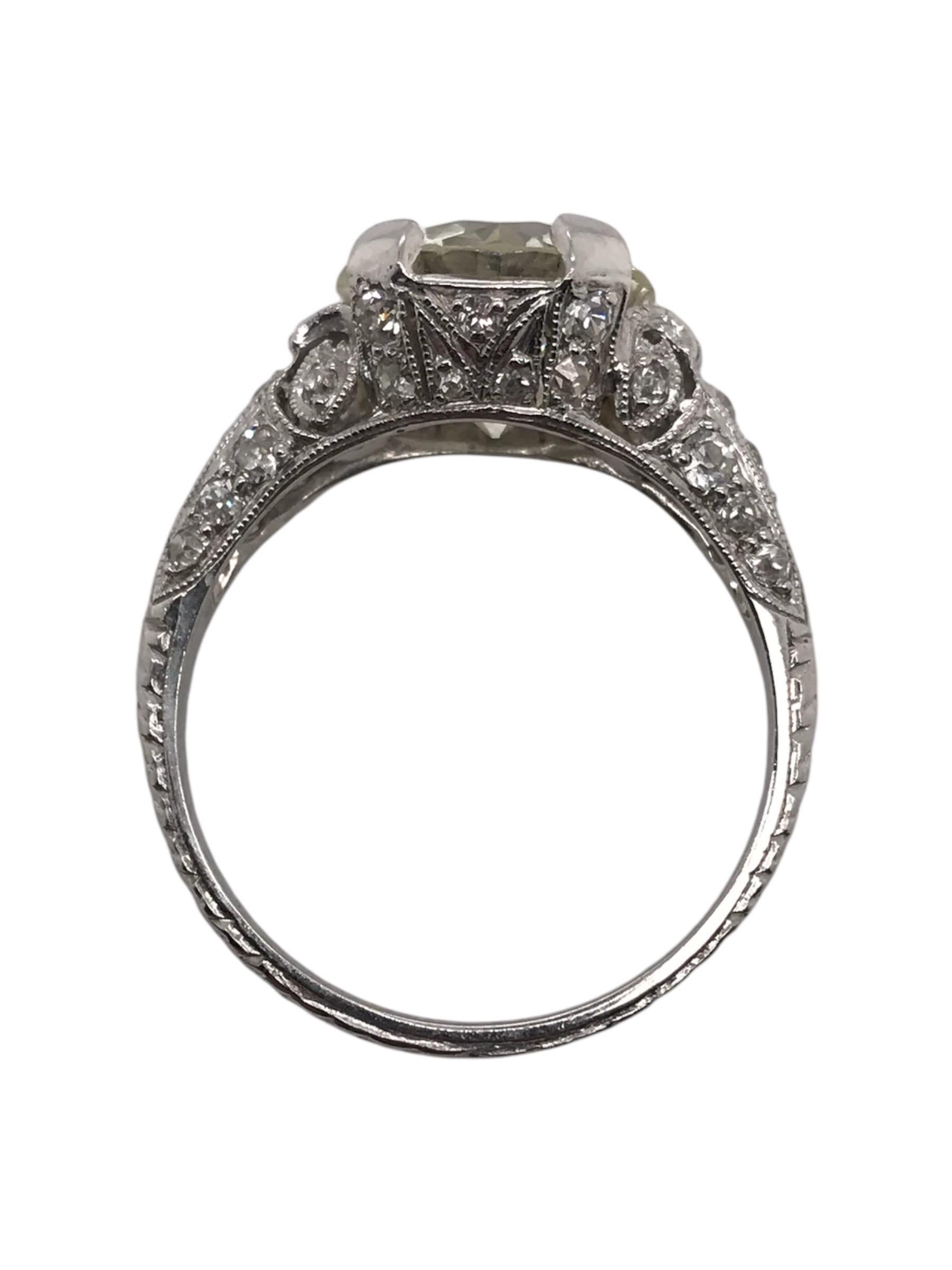 Art Deco Platinum 3.53 Carat Edwardian Era Diamond Engagement Ring For Sale
