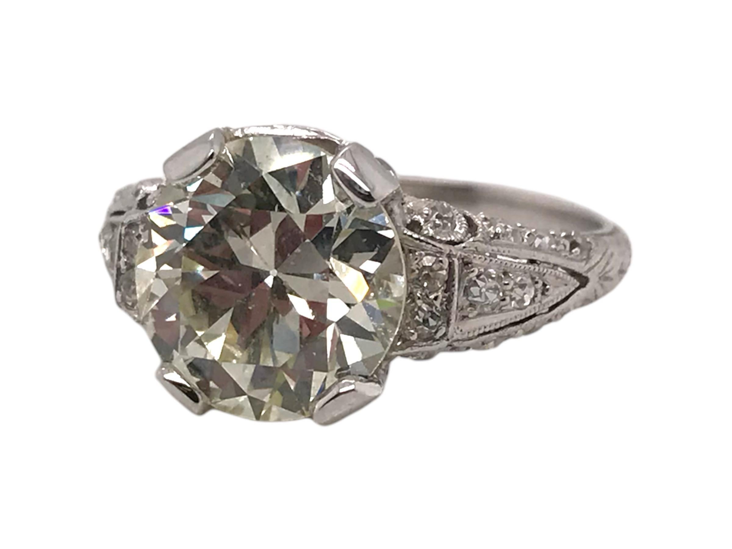 Platinum 3.53 Carat Edwardian Era Diamond Engagement Ring In Excellent Condition For Sale In Montgomery, AL