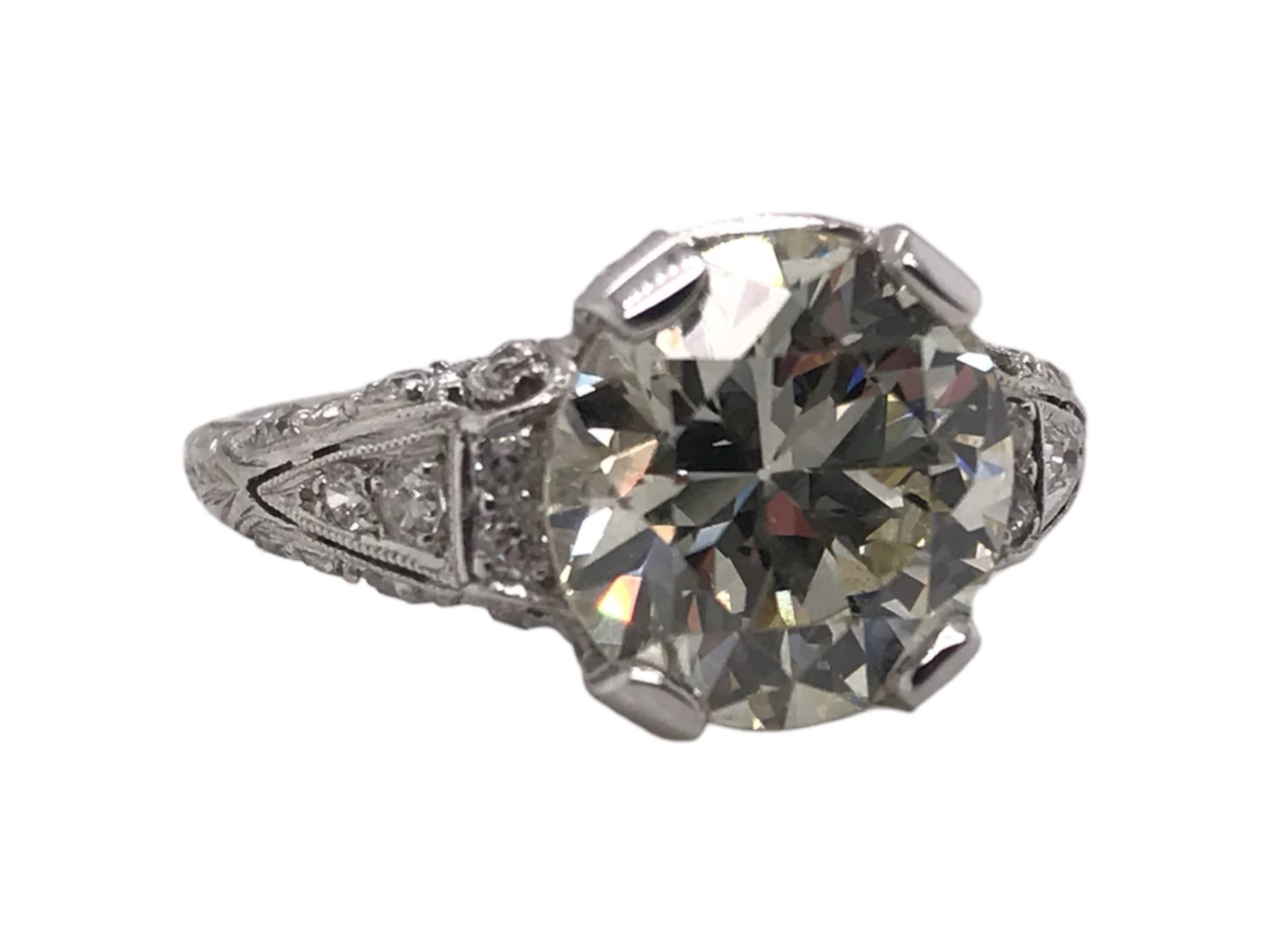 Platinum 3.53 Carat Edwardian Era Diamond Engagement Ring For Sale 1