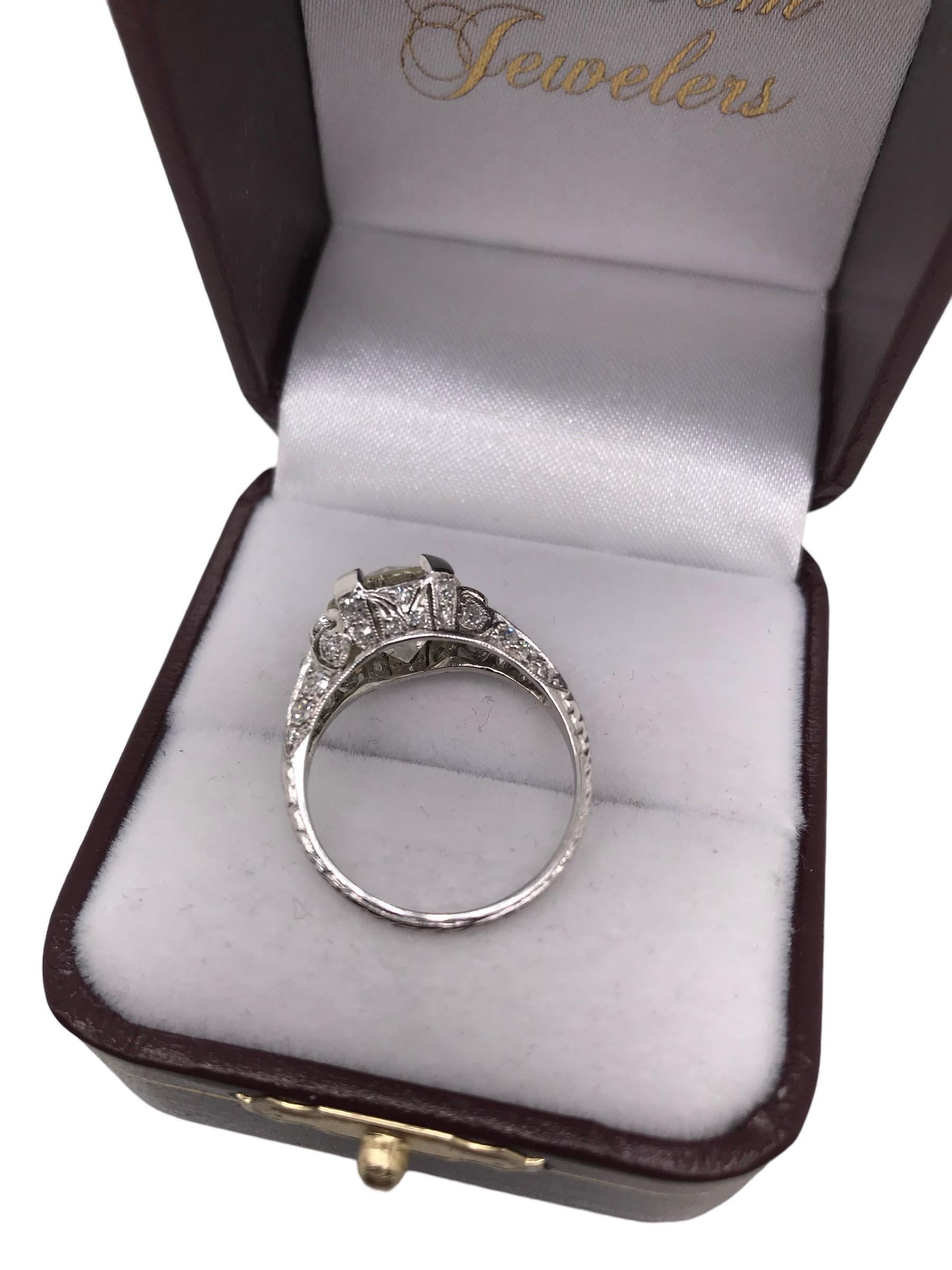 Platinum 3.53 Carat Edwardian Era Diamond Engagement Ring For Sale 2