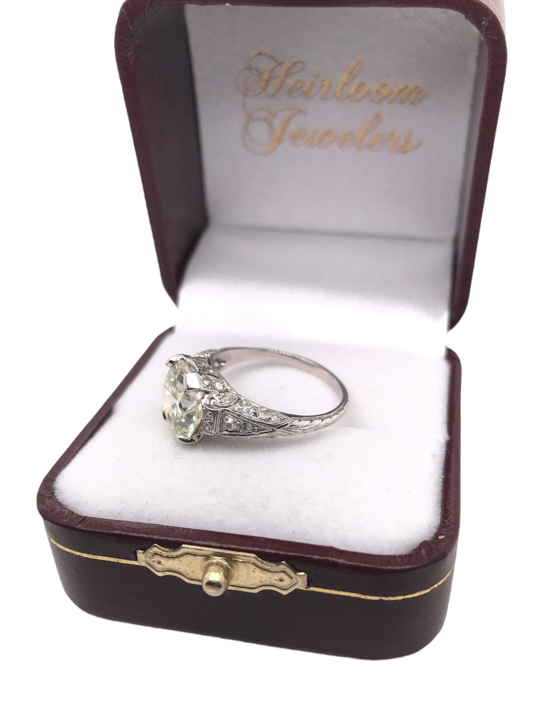 Platinum 3.53 Carat Edwardian Era Diamond Engagement Ring For Sale 3