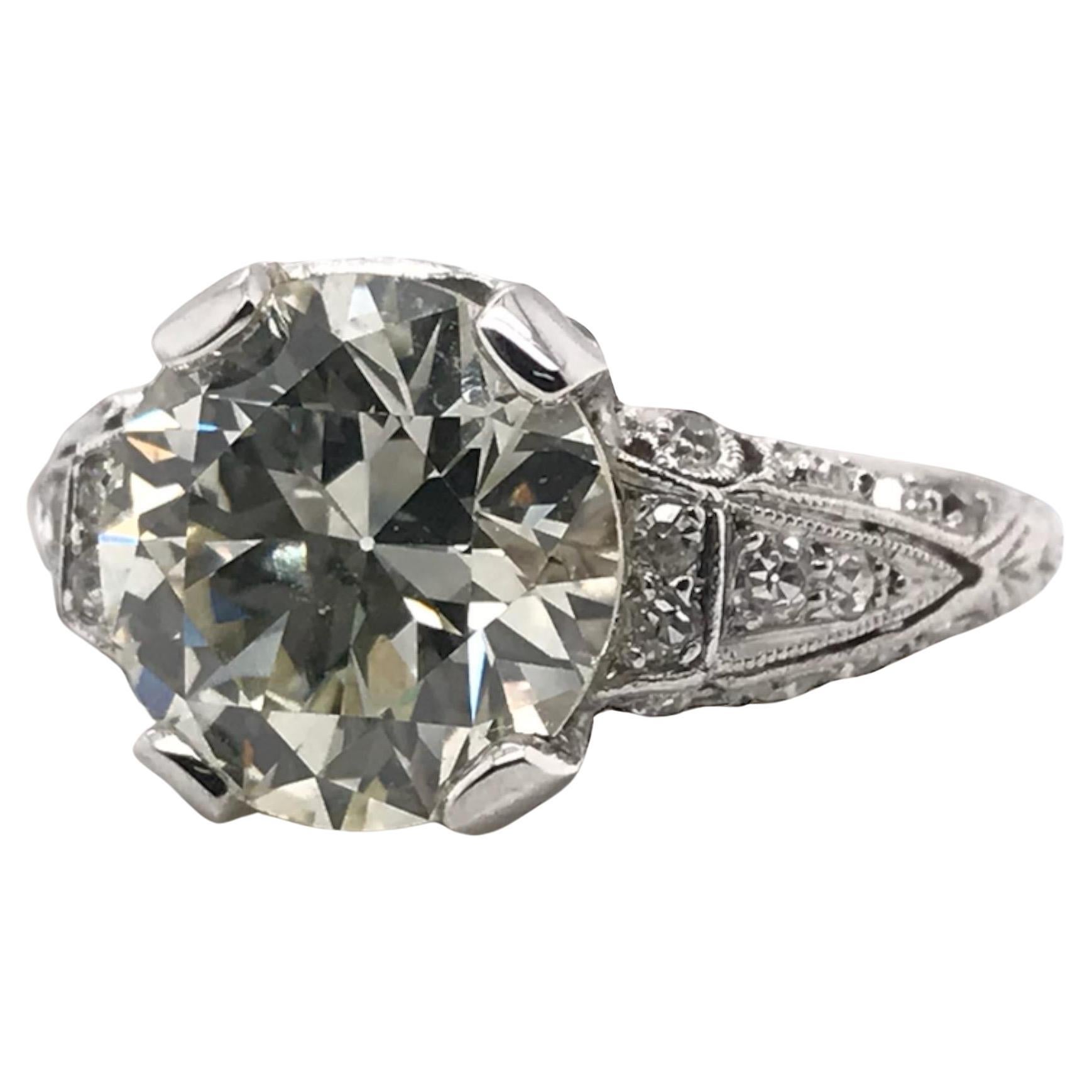 Platinum 3.53 Carat Edwardian Era Diamond Engagement Ring For Sale