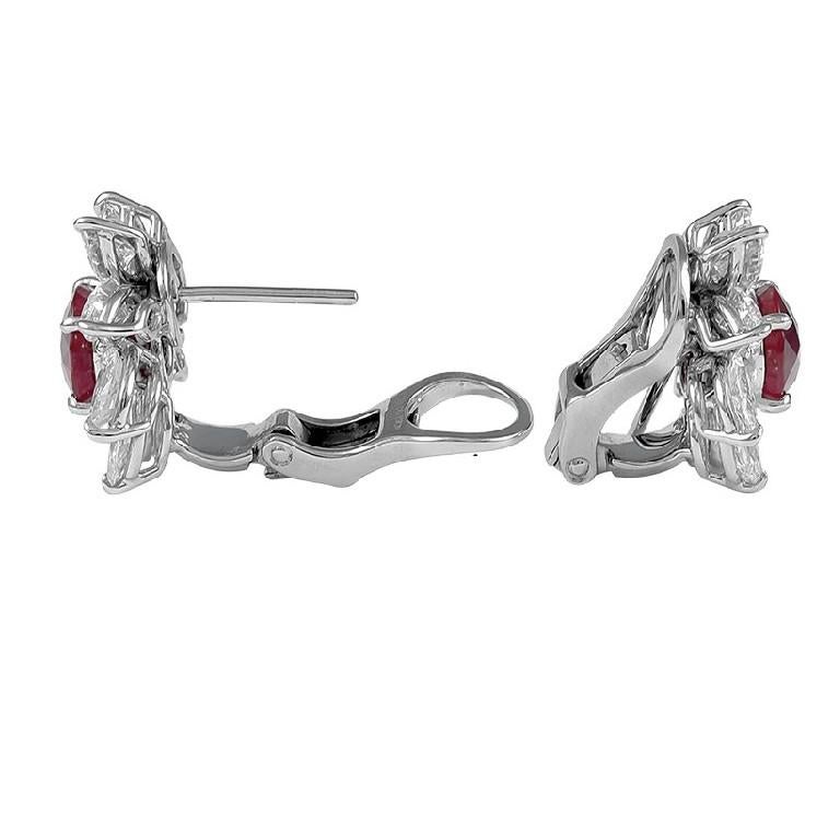 Marquise Cut Sophia D. 3.57 Carat Ruby and Diamond Platinum Earrings For Sale